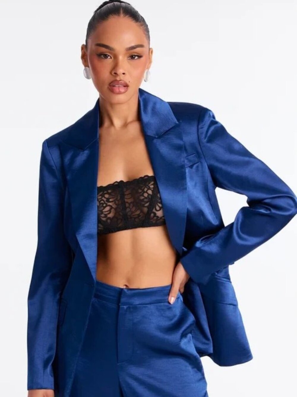 Satin Hourglass Pant Suite - Navy